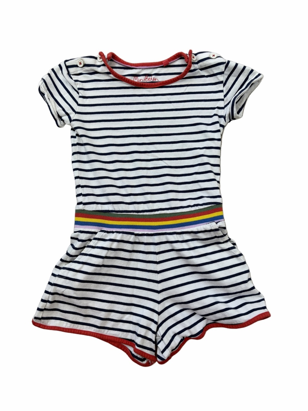 Mini Boden Size 6-7 Stripe Shortie Romper One Piece Playsuit with Pockets